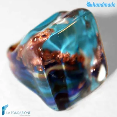 Anello Cubo Calcedonio Blu con avventurina
