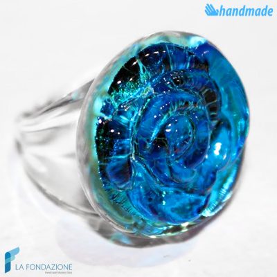 Blue Flower band ring with crystal base | La Fondazione snc | RINGS0036
