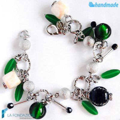 Emerald Charm Bracelet handmade Murano glass - La Fondazione snc - BRAC0013