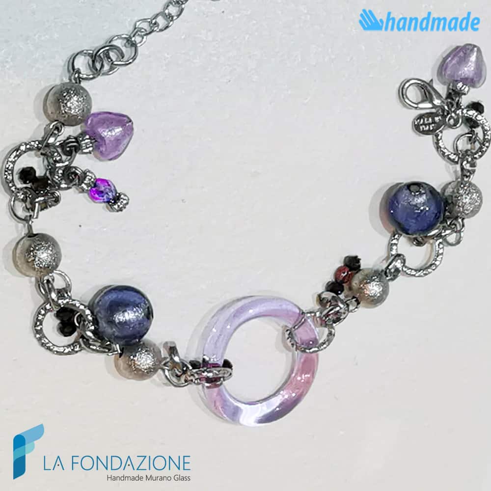 Bracciale Charms Frozen Cerchi in vetro di Murano - La Fondazione snc - BRAC0032