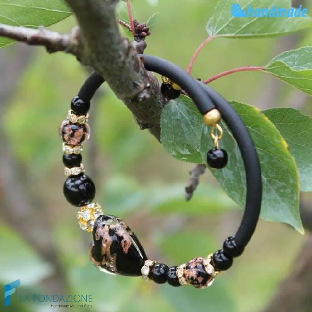 Black Valentine Bracelet handmade Murano glass - La Fondazione - BRAC0046