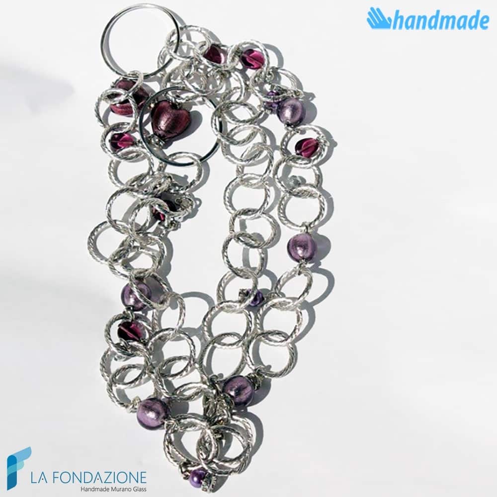 Collana Cuore Ametista in vetro di Murano - COLL0036