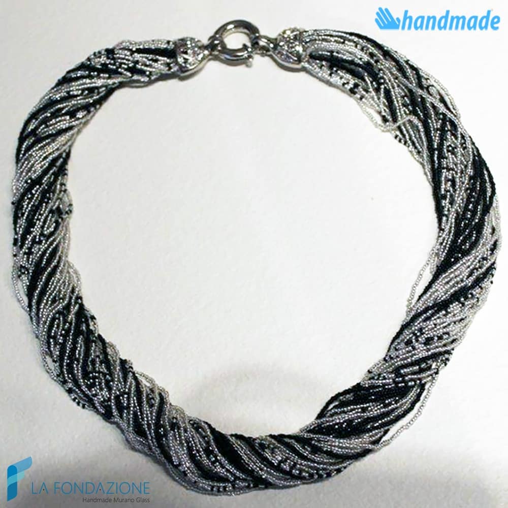 Torchon necklace 48 strands Polished with silver -  La Fondazione snc - COLL0092