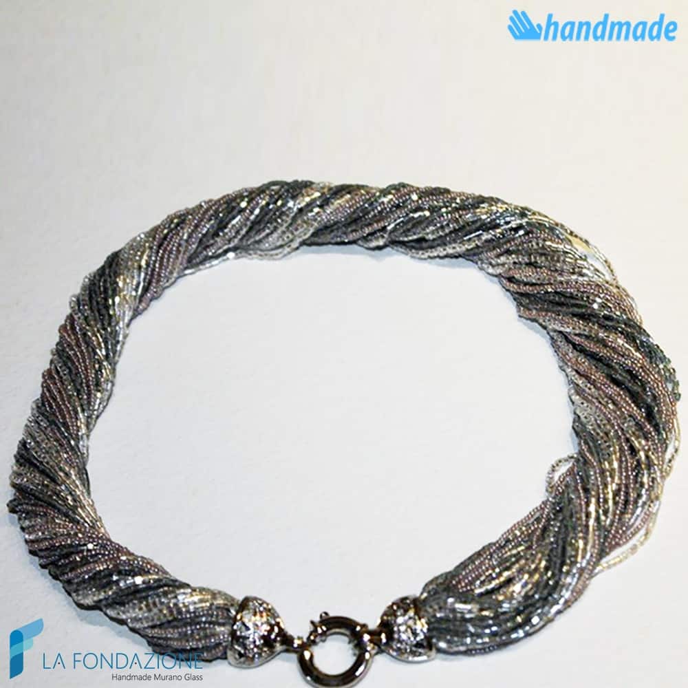 Torchon necklace 48 strands Polished with silver -  La Fondazione snc - COLL0092
