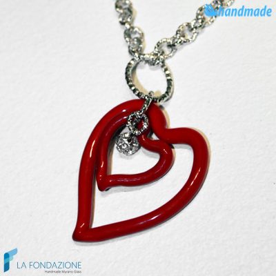 Collana con doppio Cuore punto Luce in vetro di Murano - COLL0095