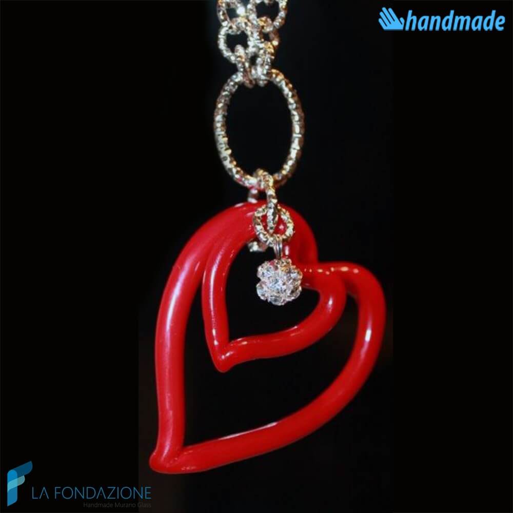 Collana con doppio Cuore punto Luce in vetro di Murano - COLL0095