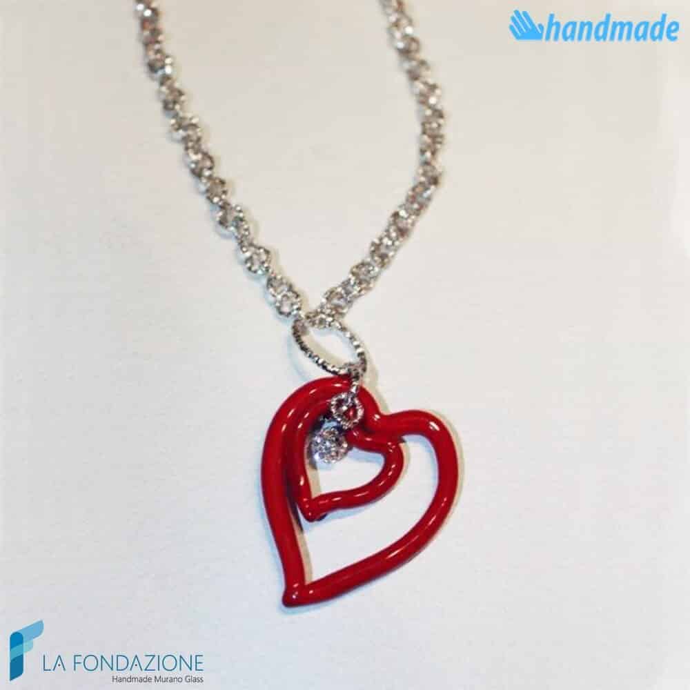 Collana con doppio Cuore punto Luce in vetro di Murano - COLL0095