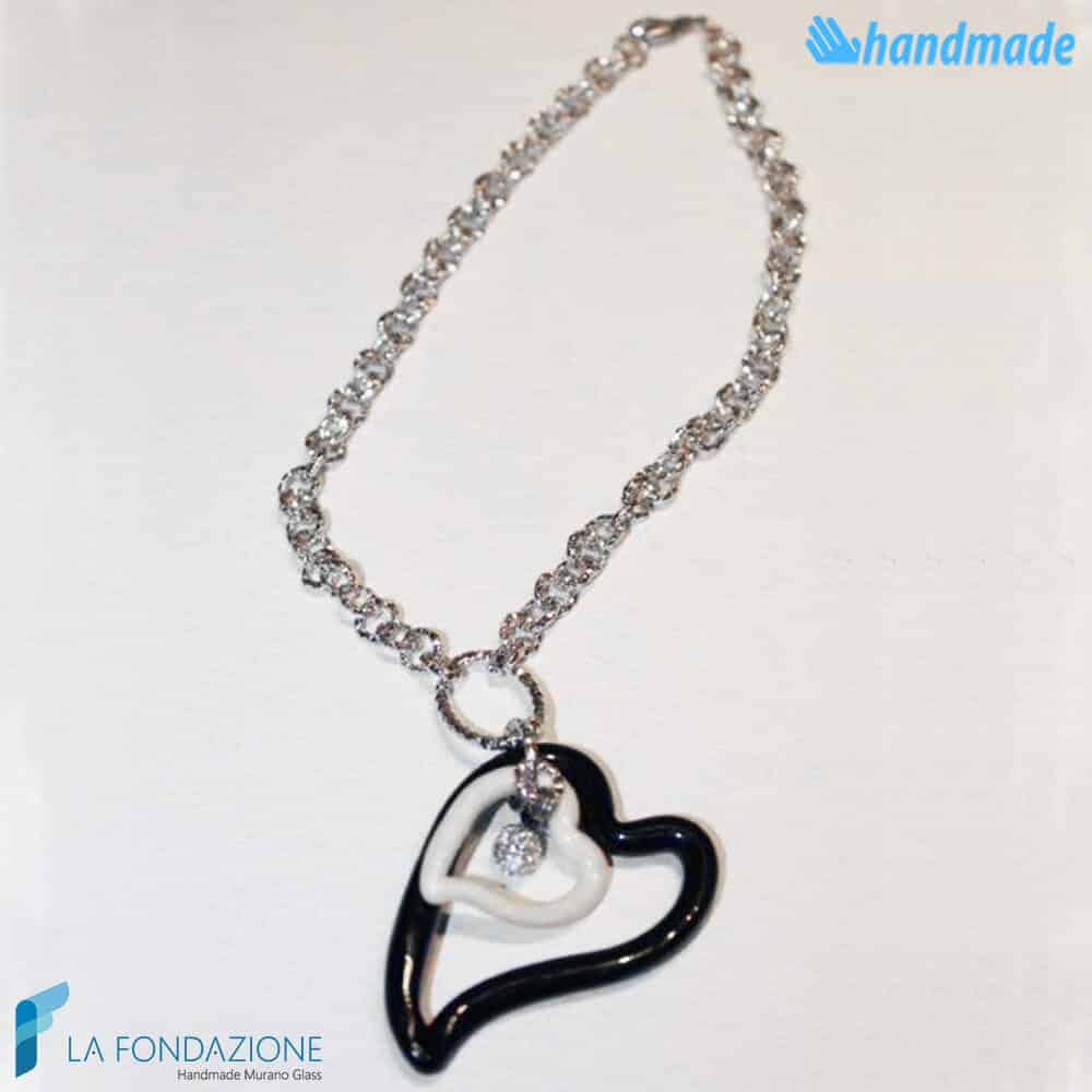 Collana con doppio Cuore punto Luce in vetro di Murano - COLL0095