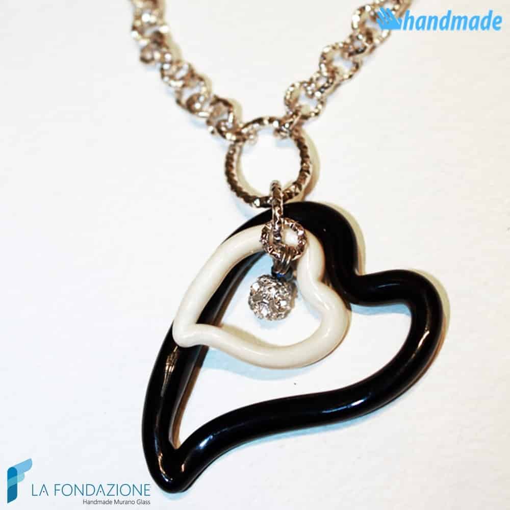 Collana con doppio Cuore punto Luce in vetro di Murano - COLL0095