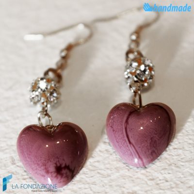Mini heart earrings with light point handmade Murano glass - La Fondazione snc - EARRINGSC0002