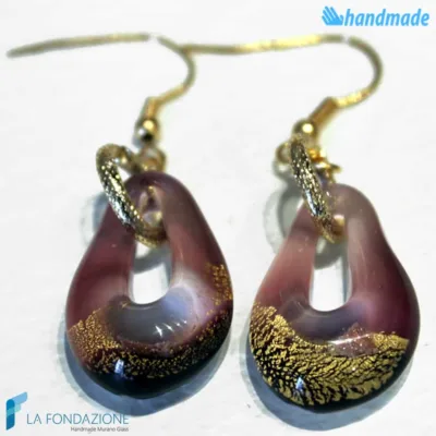 Orecchini Sparkling Gold in vetro di Murano color Ametista