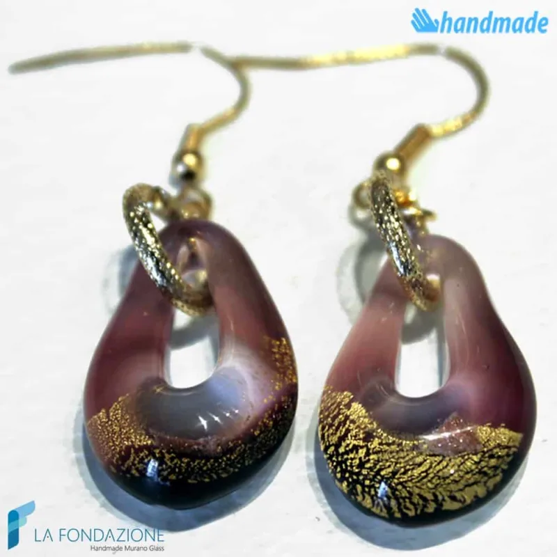 Orecchini Sparkling Gold in vetro di Murano color Ametista
