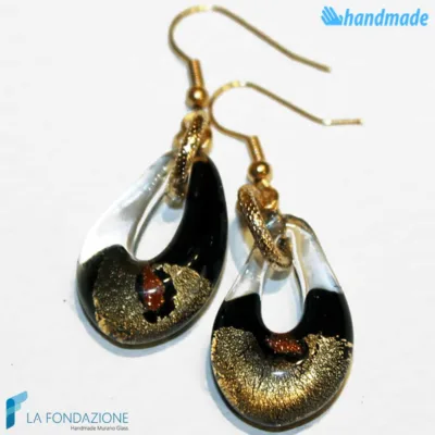 Orecchini Sparkling Gold in vetro di Murano color Nero -EARRINGSC0005