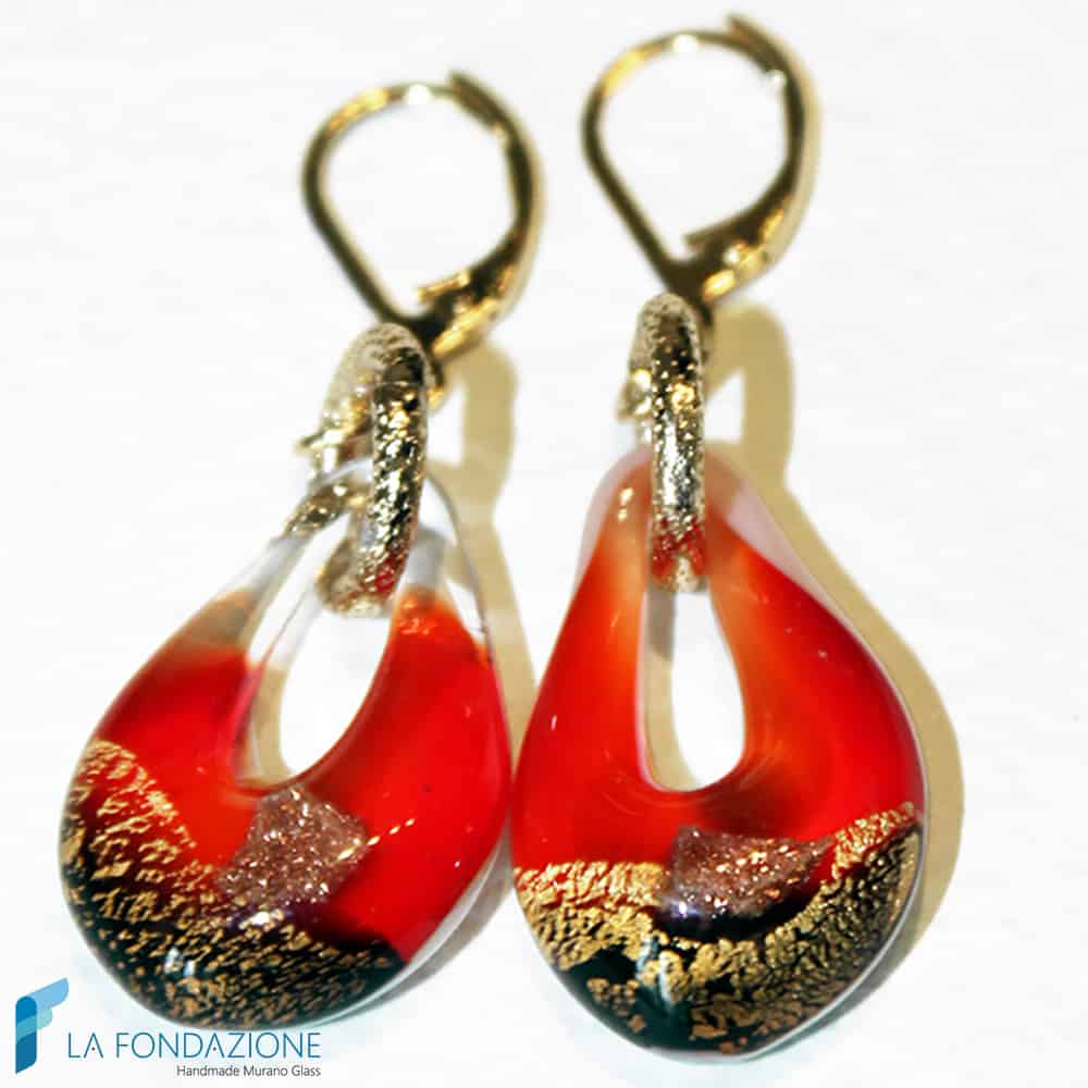Sparkling Gold Drop Earrings handmade in Murano glass - La Fondazione snc - EARRINGSC0005