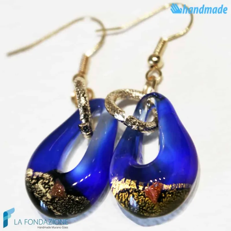 Orecchini Sparkling Gold in vetro di Murano color Blu -EARRINGSC0005