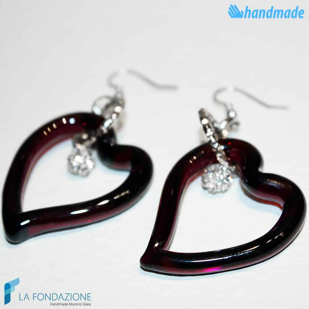 Orecchini Cuore con punto luce - Orecchini in vetro di Murano - EARRINGSC0021