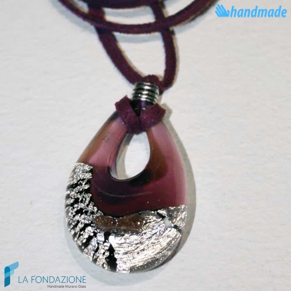 Goccia argento rotto in vetro di Murano - PEND0009