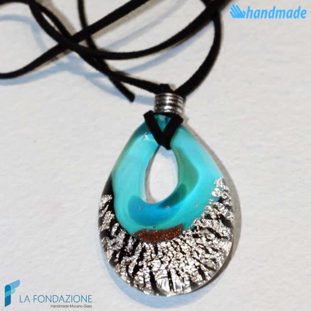Goccia argento rotto in vetro di Murano - PEND0009