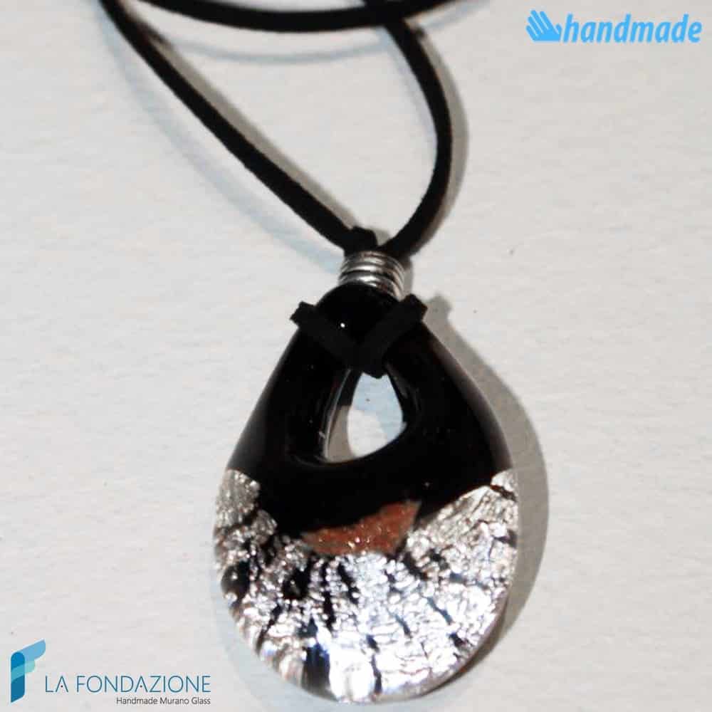 Goccia argento rotto in vetro di Murano - PEND0009