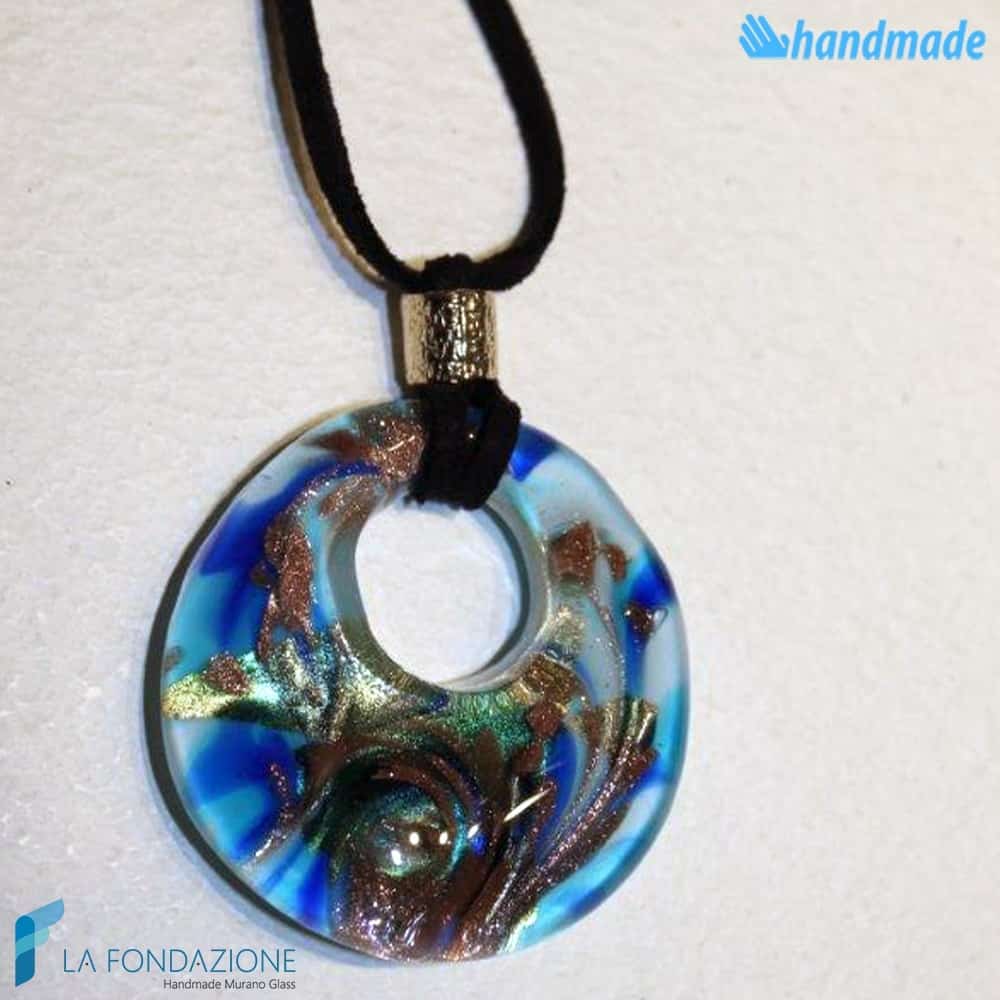 Pendente Foro Pavone Acqua in vetro di Murano - PEND0049