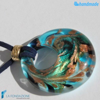 Pendente Foro Pavone Acqua in vetro di Murano - PEND0049