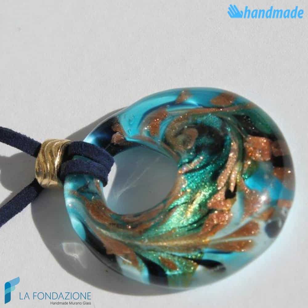 Pendente Foro Pavone Acqua in vetro di Murano - PEND0049