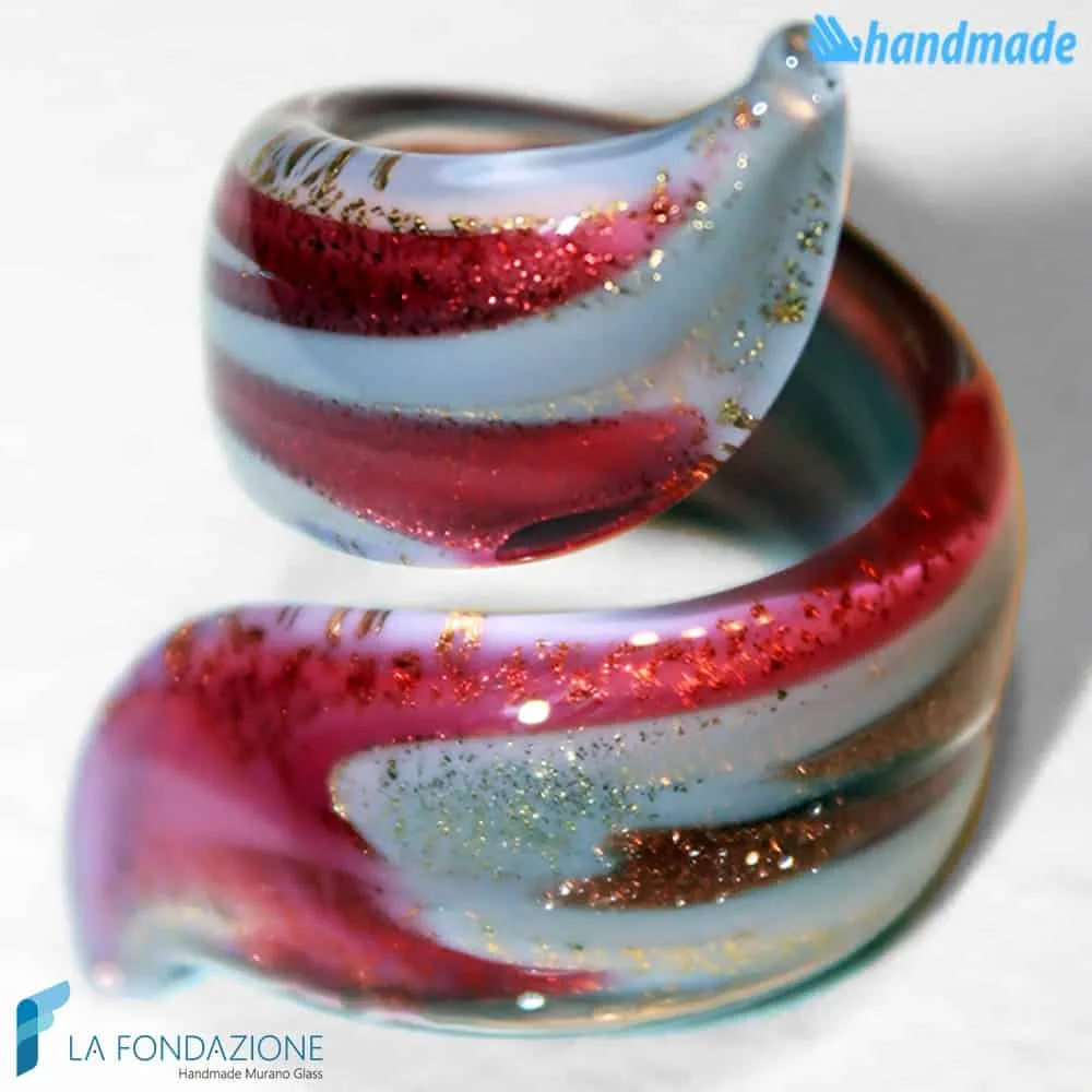 Amarena ribbon ring in Murano glass - La Fondazione snc - RINGS0044