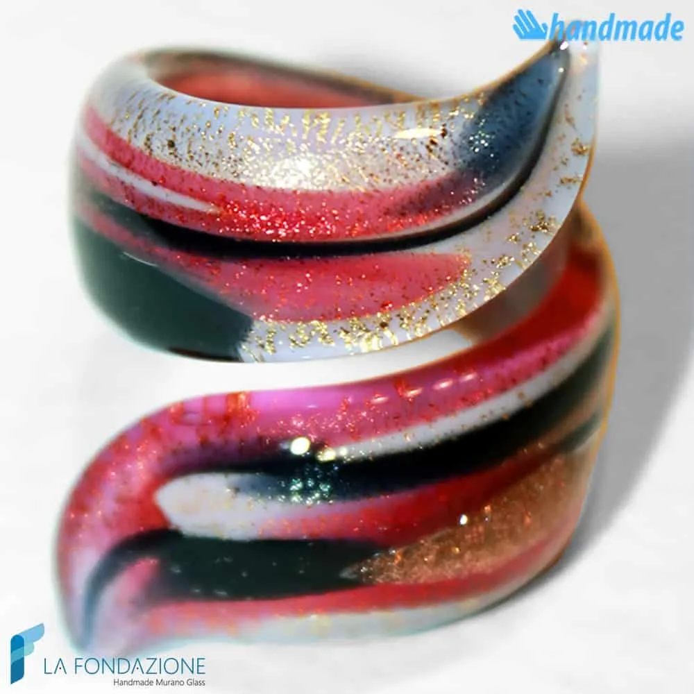 Cherry Ribbon Ring in Murano glass - La Fondazione snc - RINGS0045