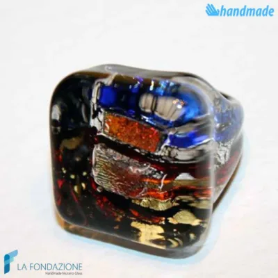 Anello a fascia Cubo Dicroico Blu Rosso