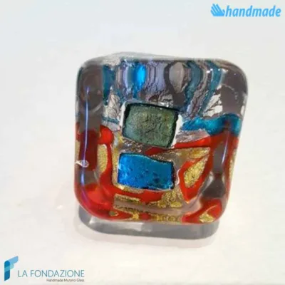 Anello Cubo Dicroico Rosso Argento