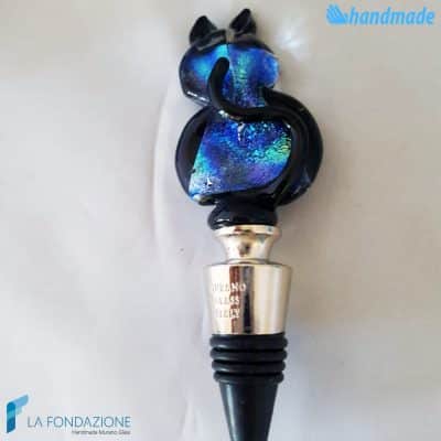 Bottle cap Cat Dichroic black base made in Murano glass - CAPS00014