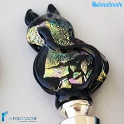 Bottle cap Cat Dichroic black base made in Murano glass - CAPS00014