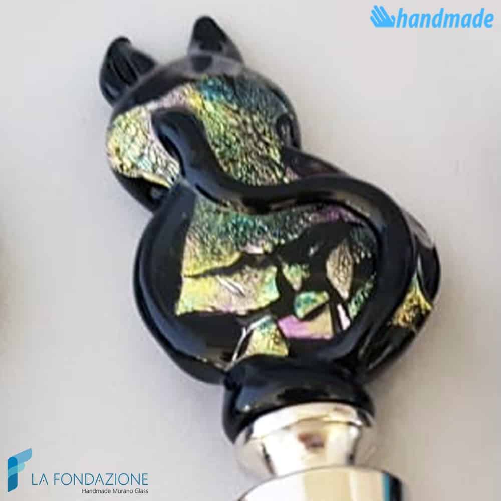 Bottle cap Cat Dichroic black base made in Murano glass - CAPS00014