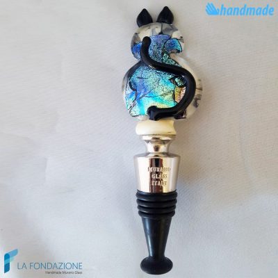 Bottle cap Cat Dichroic ivory base made in Murano glass - CAPS00015