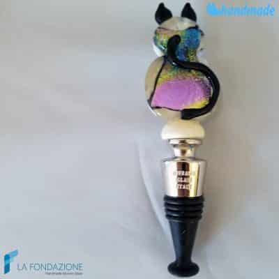Bottle cap Cat Dichroic ivory base made in Murano glass - CAPS00015