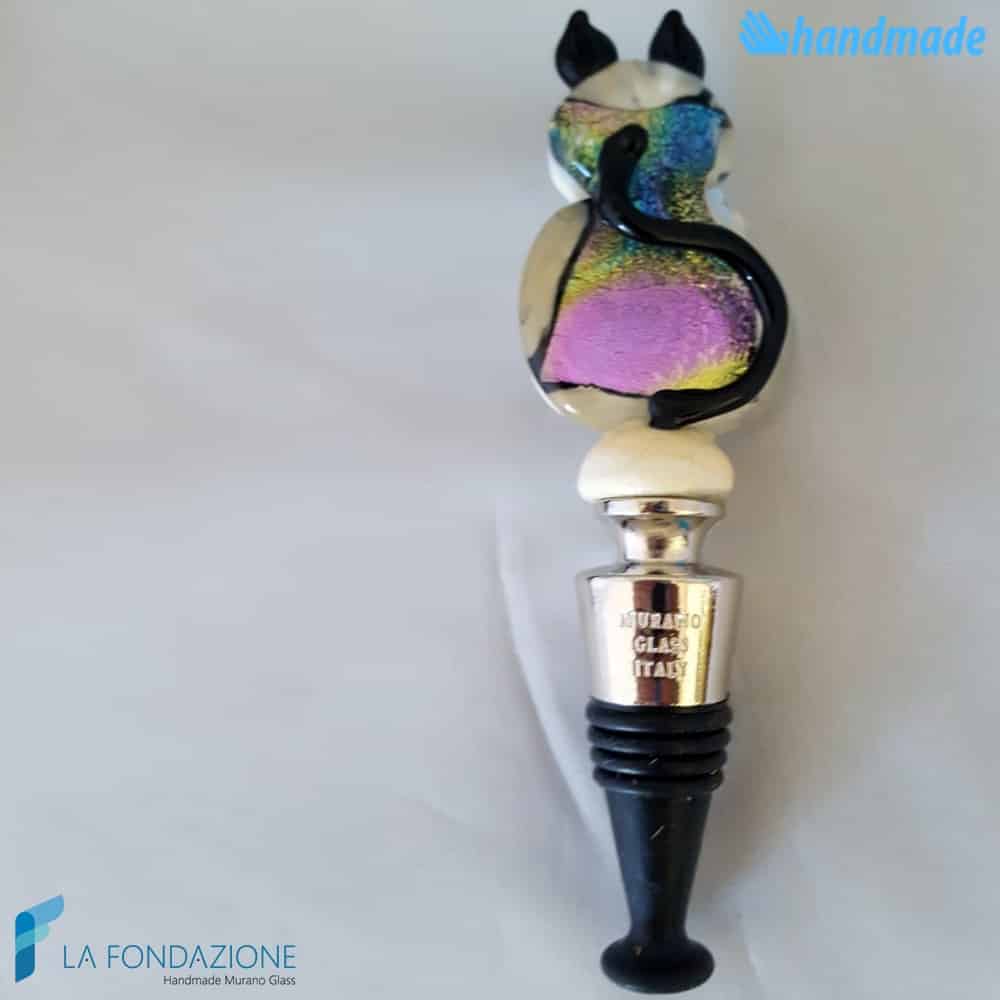 Bottle cap Cat Dichroic ivory base made in Murano glass - CAPS00015
