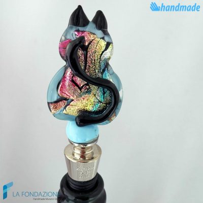Bottle cap Cat Dichroic light blue made in Murano glass - CAPS00016