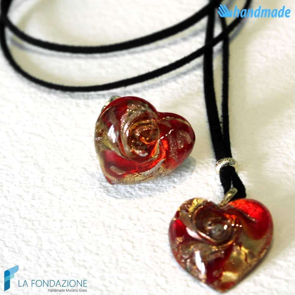 Parure Heart Gem with ring and pendant made in Murano Glass - PARU0017