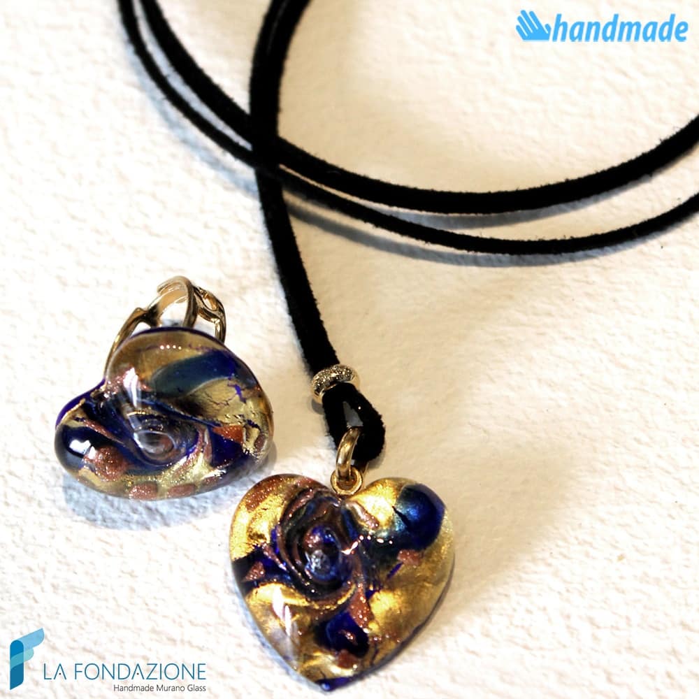 Parure Heart Gem with ring and pendant made in Murano Glass - PARU0017