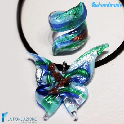 Parure Farfalla con pendente e anello in vetro di Murano - PARU0030