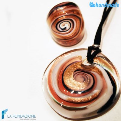 Parure Vertigo con anello e pendente in vetro di Murano -PARU0031