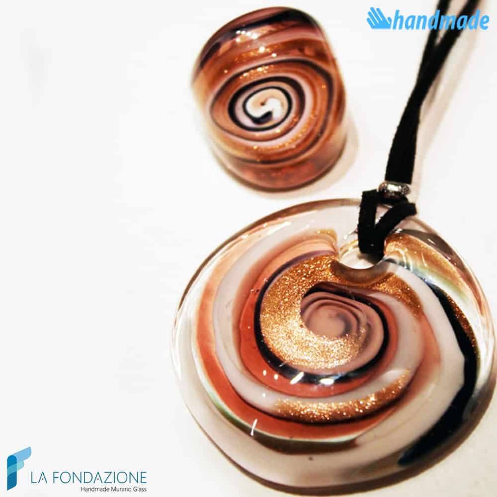 Parure Vertigo con anello e pendente in vetro di Murano -PARU0031