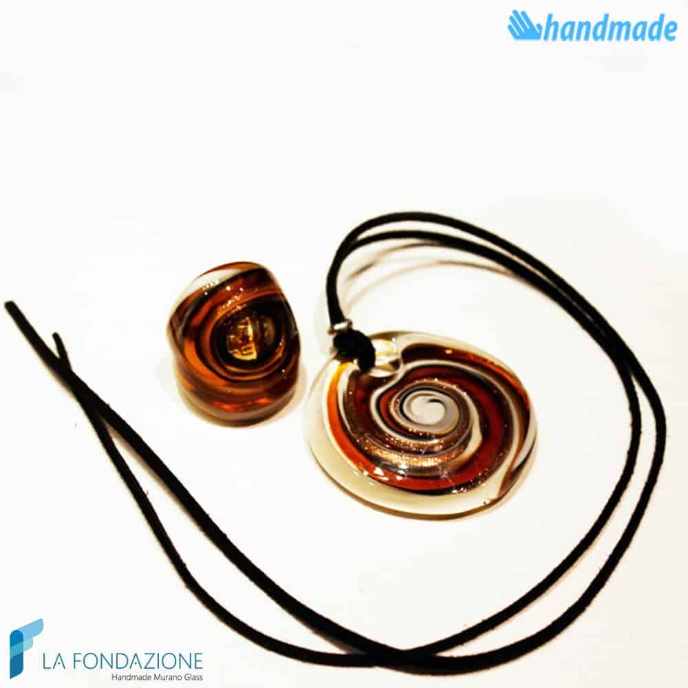 Parure Vertigo con anello e pendente in vetro di Murano -PARU0031