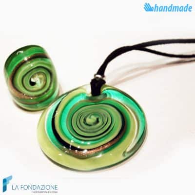 Parure Vertigo con anello e pendente in vetro di Murano -PARU0031