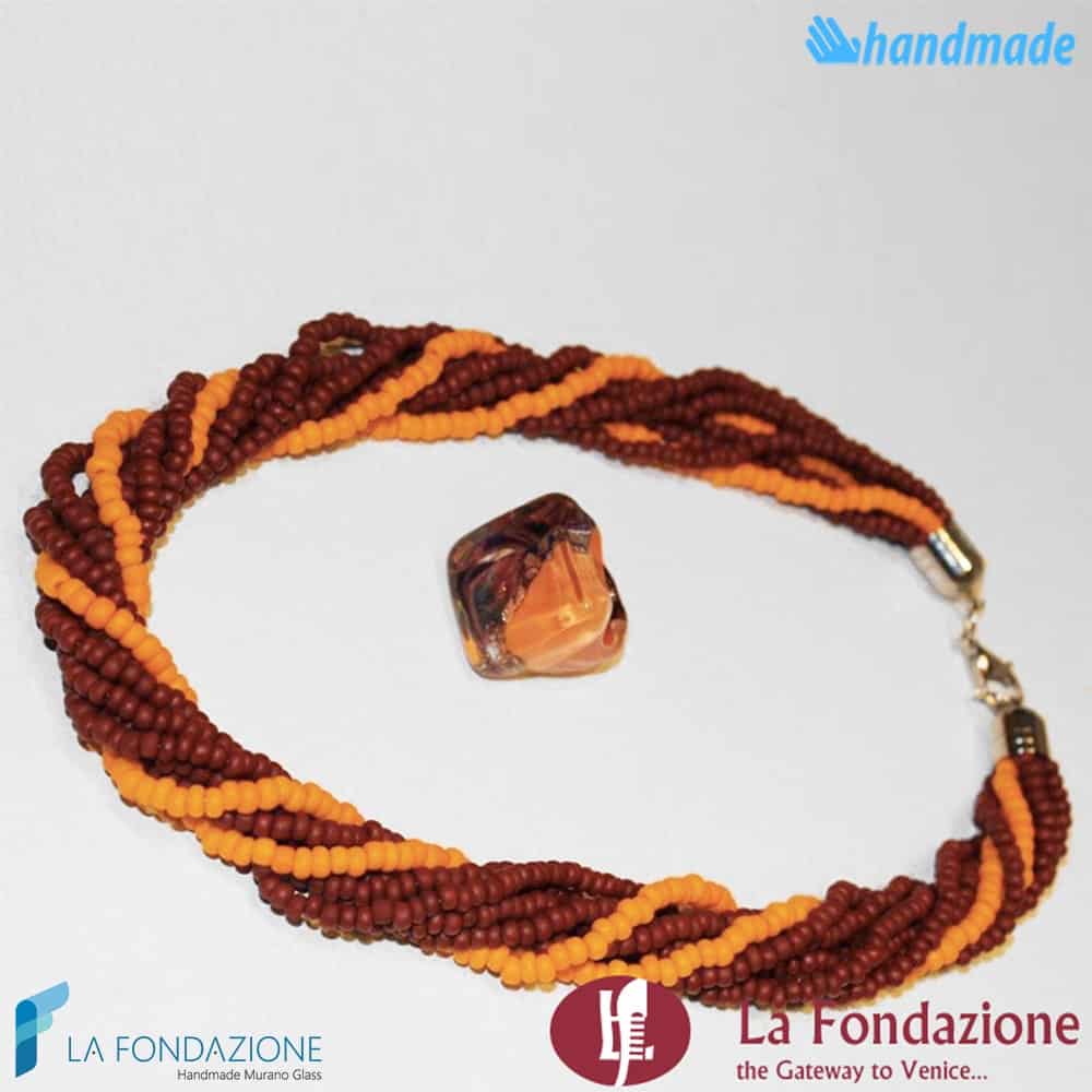 Parure Torchon maxi 9 fili con anello e collana in vetro di Murano - PARU0032