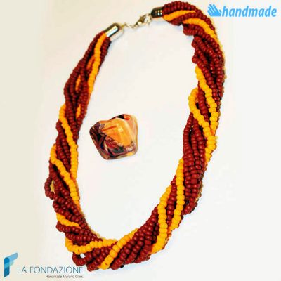 Parure Torchon maxi 9 fili con anello e collana in vetro di Murano - PARU0032