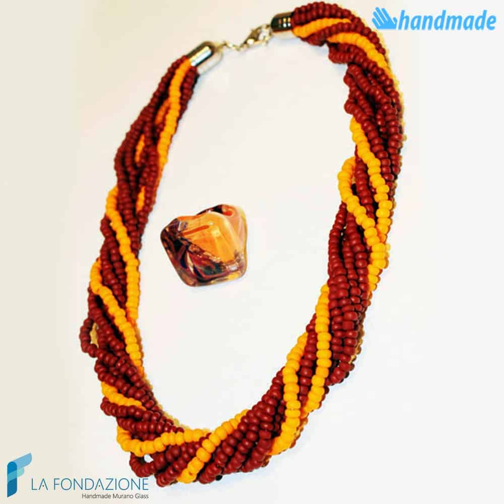 Parure Torchon maxi 9 fili con anello e collana in vetro di Murano - PARU0032