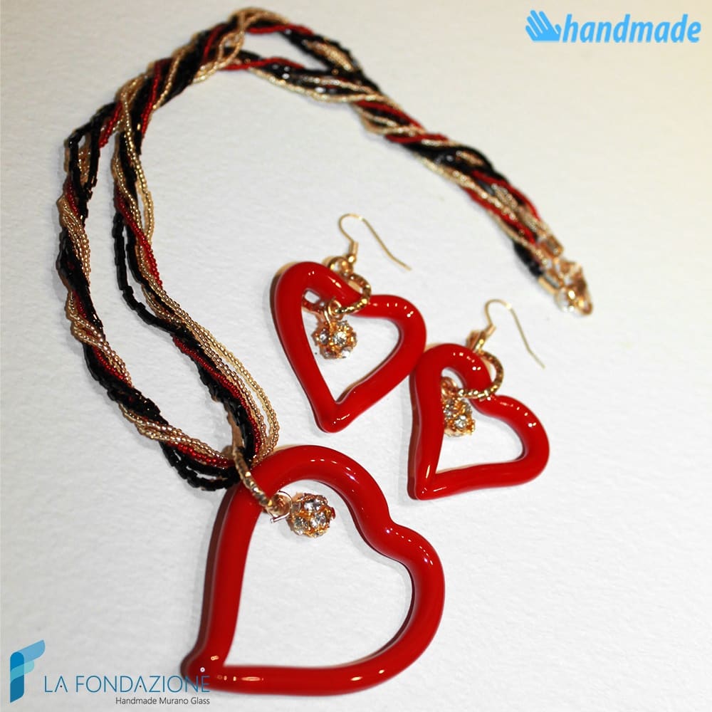 Parure Cuore Conteria Punto Luce con orecchini e collana in vetro di Murano - PARU0036