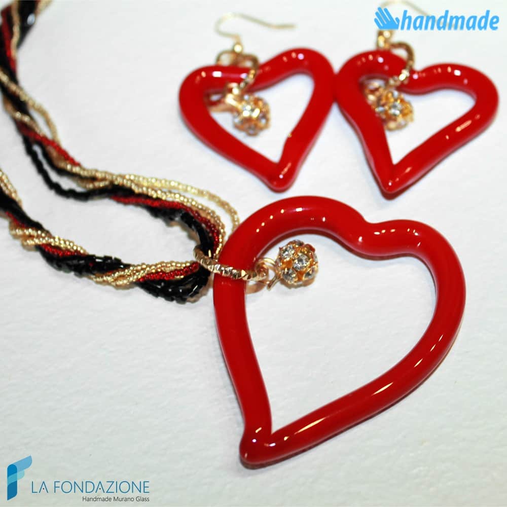 Parure Cuore Conteria Punto Luce con orecchini e collana in vetro di Murano - PARU0036