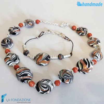 Parure Fenicio Moko con bracciale e collana in vetro di Murano - PARU0037
